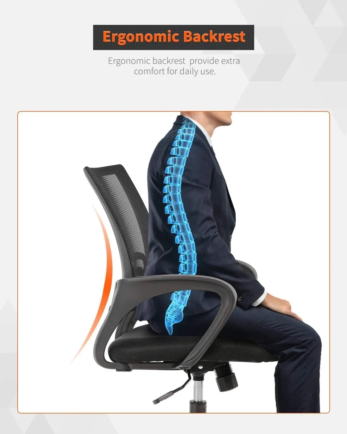 Ergonomic Mesh Office Chair with Lumbar Support, Adjustable Height and Armrests, Comfortable for Home Office Use