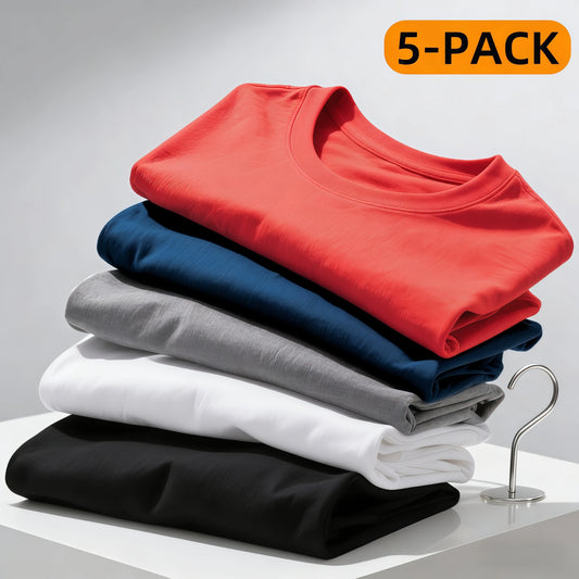 5 Pack Men's Leisure Quick-drying Multicolor Short-sleeved Loose and Comfortable Plus Size Teenagers' Sports and Fitness
