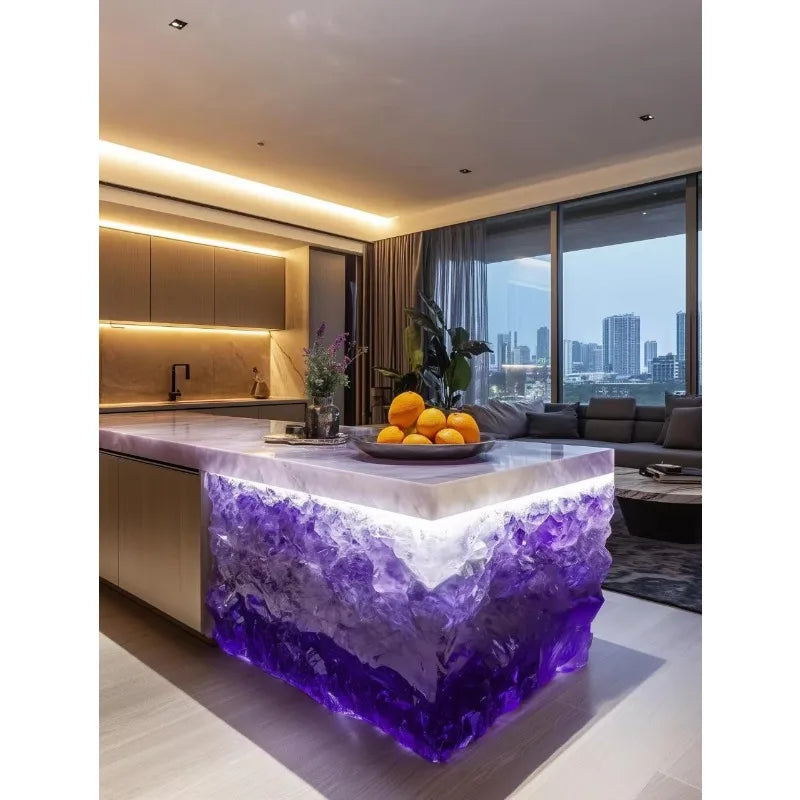 Villa Home Glowing Crystal Island Platform Transparent Resin Glacier Tea Table Art
