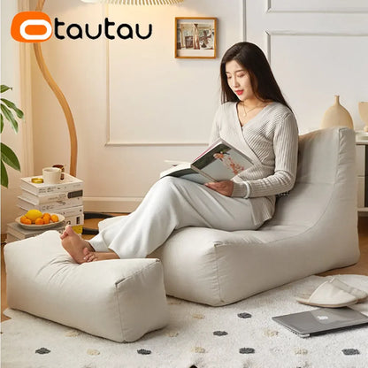 OTAUTAU Soft Cotton Bean Bag Cover Without Filler Chaise Lounge Recliner Sofa Bed Beanbag Pouf Sac with Footstool Ottoman SF027