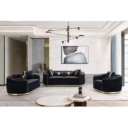 Modern Luxury Custom Wooden Frame Couch Sofa Velvet Fabric Button Tufted Living Room Sofa Set Furniture