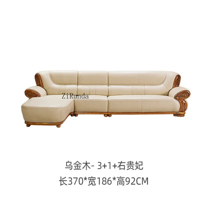 Ebony leather sofa, living room solid wood princess corner sofa, modern furniture