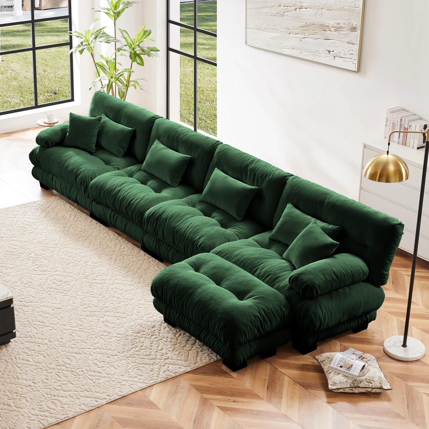 Oversized Modular Sectional Sofa Couch Comfy Cloud Deep Seat, Ottomans Chenille