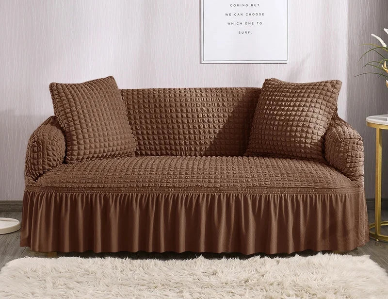 1 Seater Seersucker Sofa Cover with Elastic Skirt Stretch Sofa Protector Removable Slipcover Armchair Cover Elastic Couch Cover