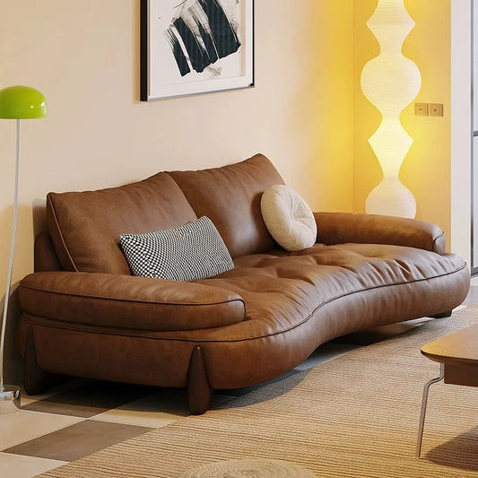 Leather sofa household living room modern brown small apartment curved creative sofa