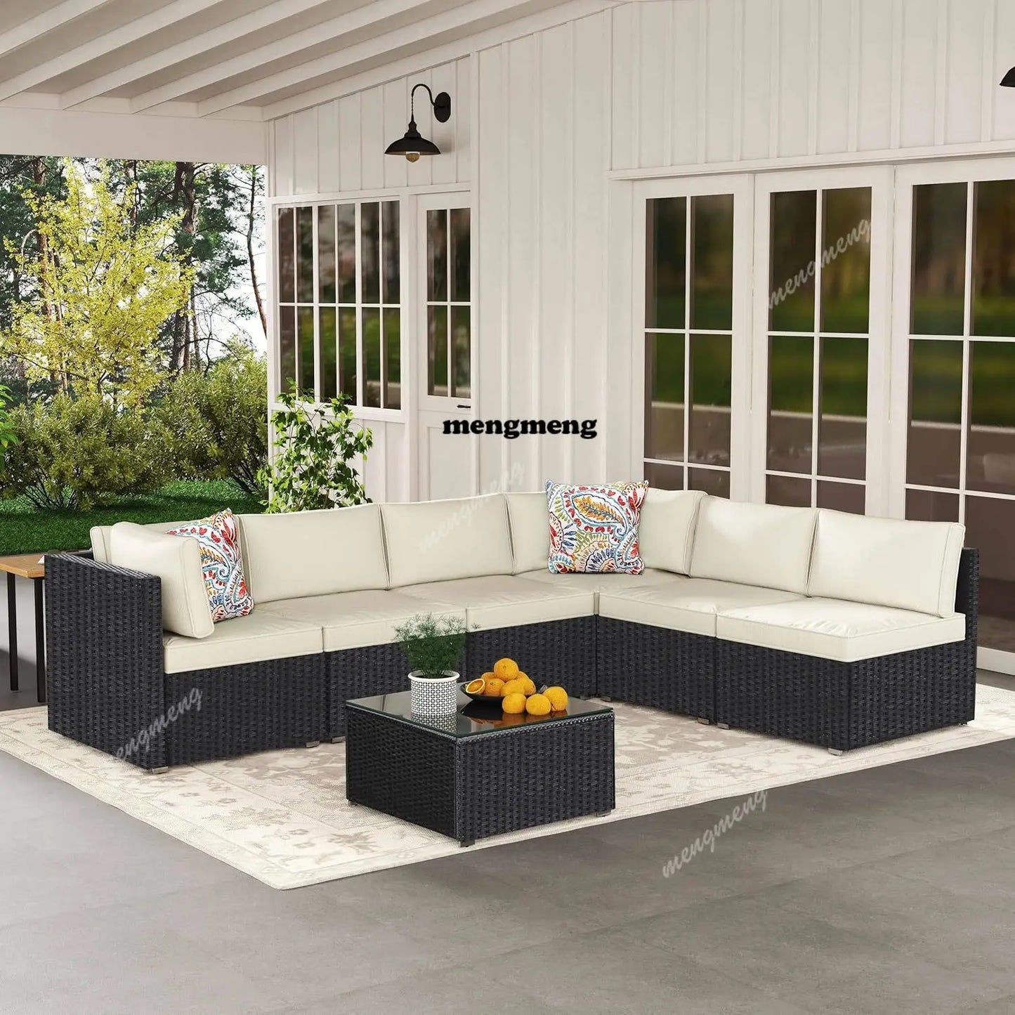 7-Piece Outdoor Patio Furniture Set, Outdoor Couch - Handwoven All-Weather Rattan & 4” Thick Waterproof Cushions,, Customized