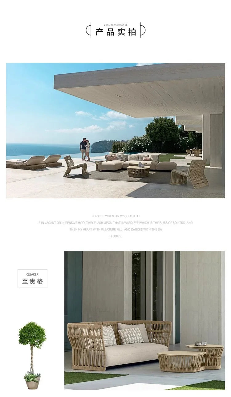 Outdoor rattan sofa combination outdoor open-air waterproof sunscreen rattan tables and chairs villa home leisure garden