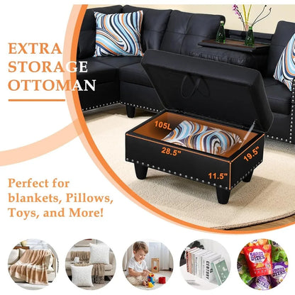 modern 4-seaters living room furniture sets with chaise lounge, ottoman & 2 pillows | l shape couch