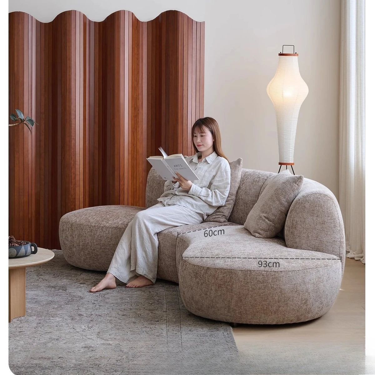 Medieval wabi-sabi fabric sofa, living room curved villa sofa bed