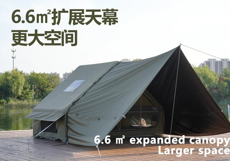 Large Outdoor Rainproof Shade Camping Inflatable Tent with Expanded Canopy Set One-piece Air Columns Parent-child Camp Marquee