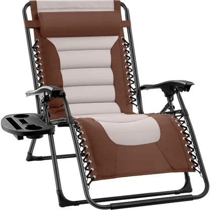 v Oversized Padded Zero Gravity Chair, Folding Outdoor Patio Recliner, XL Anti Gravity Lounger for Backyard w/Headrest, Cup Hold