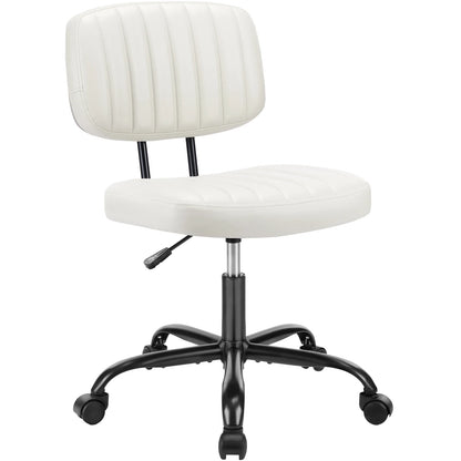 JHK Armless Office Desk Chair Back Lumbar Support Height Adjustable PU Leather Computer Chair with 360° Swivel Rolling Wheels