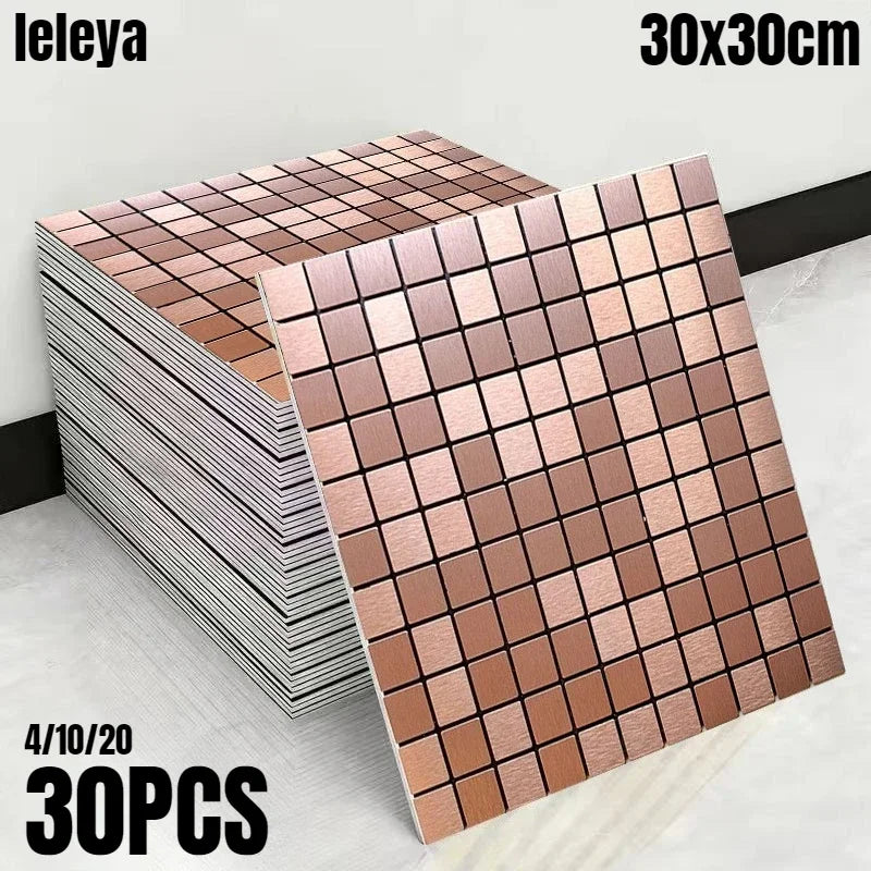 Self-adhesive Metal Mosaic Tiles Aluminum Composite Backsplash Gold Windmill Mosaic Glass Self-adhesive Kitchen Wall Decoration.