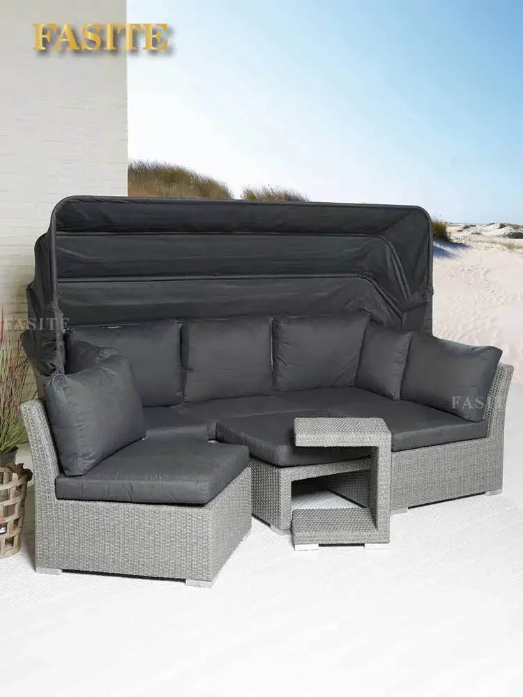 Lying bed, covered courtyard, high-end villa, outdoor rattan woven sofa bed, terrace, outdoor rattan chair