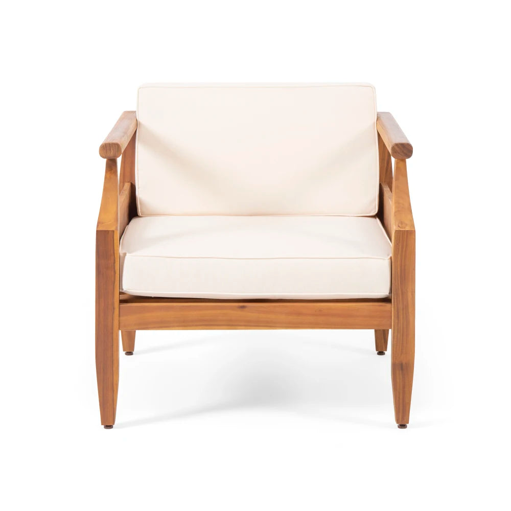 Outdoor Acacia Wood Lounge Armchair with Water Resistant Cushion, Modern Club Chair for Garden Patio Backyard Poolside