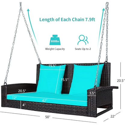 #For Heavy Duty 800 LBS Wicker Hanging Porch Swing with Cushions & Chains,  Outdoor Rattan Swing Bench for Garden, Yard&