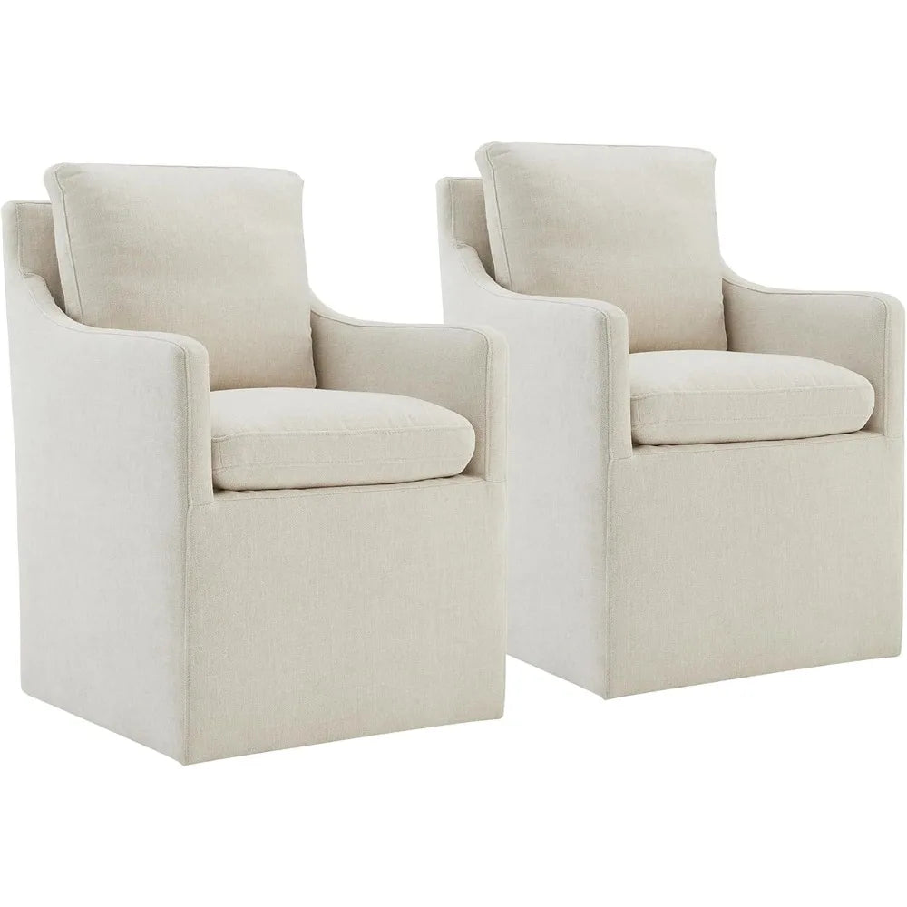 Rolling Upholstered Dining Chairs - Modern Armchairs with Casters for Dining, Bedroom, and Living Spaces