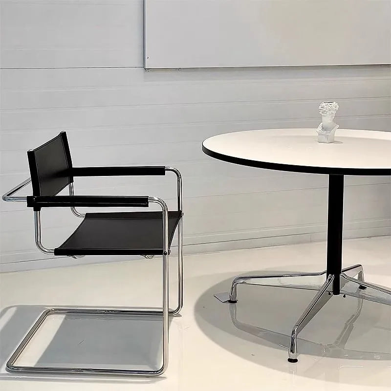 Stainless Steel Dining Chairs Modern Simple Restaurant Chair Living Room Portable Leather Armchair Home Decoration Furniture