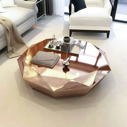 CZ  Steel Diamond-Shaped Coffee Table Modern Fashion Living Room Model Room Sales Office Mirror Titanium Small Coffee Table