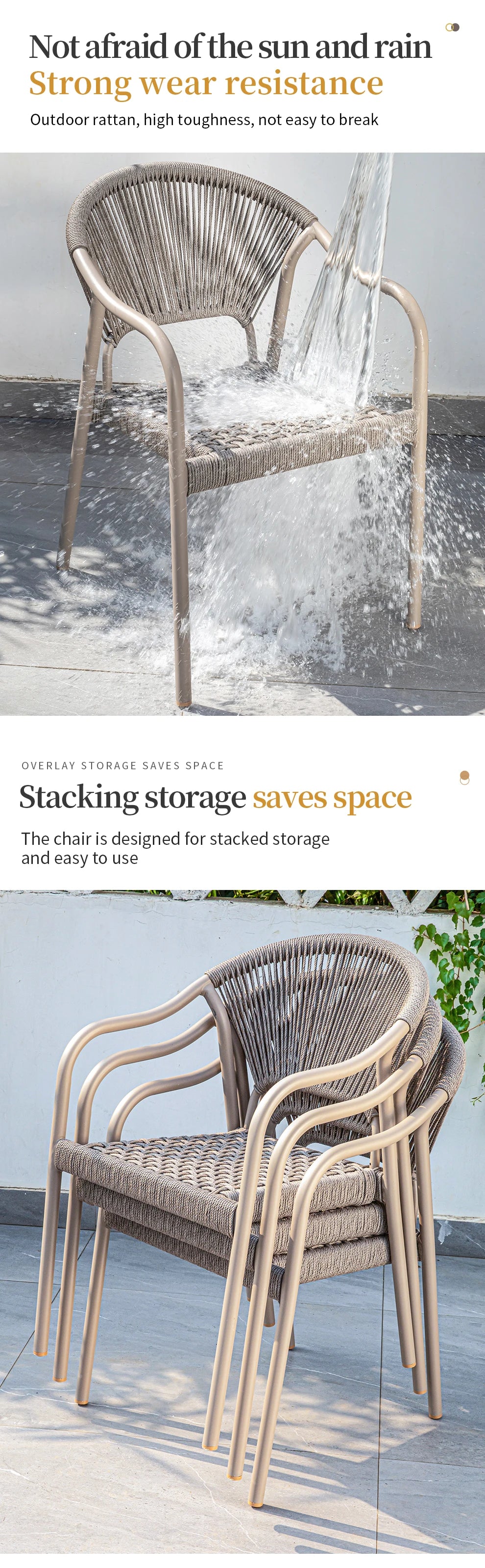 Aluminum Frame Outdoor Chairs Set of 2 PE Rope Patio Chair All Weather Bistro Chair Garden Chair for Hotel Restaurant Backyard