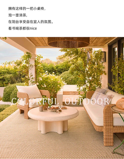 Outdoor courtyard garden, leisure rattan sofa, rattan chair combination, outdoor balcony, waterproof and sunscreen furniture