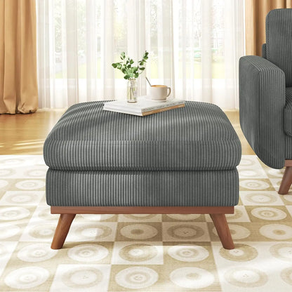 97" L-Shape Modular Sofa, 3-Seat Corduroy Couch with Movable Ottoman, Sectional Sofa for Living Room, Green, Customized