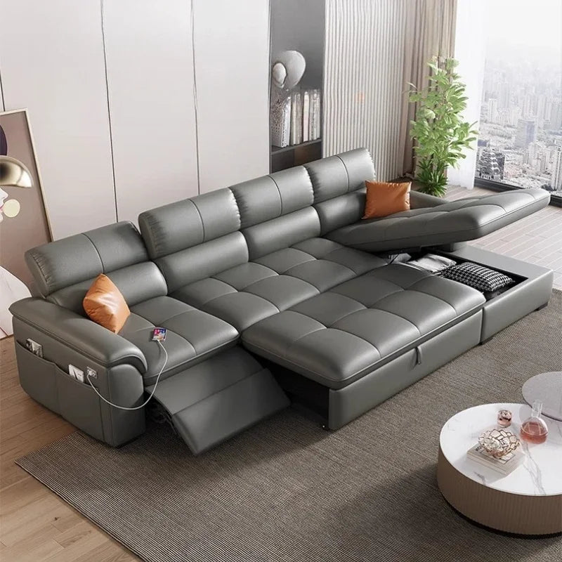 Designer Leather Sofa Living Room Ajustable Lounge Foldable Sofa Reclinable Modular Minimalist Woonkamer Banken Lounge Furniture