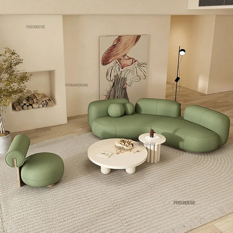 Lamb Velvet Curved Living Room Sofas Designer Living Room Furniture Beauty Salon Clothing Store Reception Sofa Luxury Sofa Bed