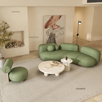 Lamb Velvet Curved Living Room Sofas Designer Living Room Furniture Beauty Salon Clothing Store Reception Sofa Luxury Sofa Bed