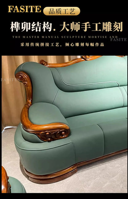 New Chinese-style simple ebony leather sofa luxury villa living room size apartment solid wood furniture corner combination