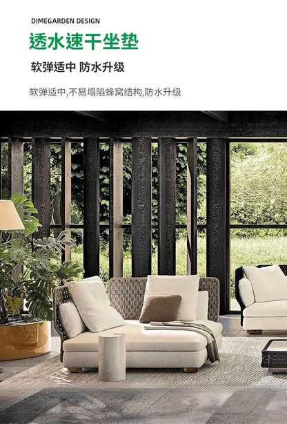 Outdoor rattan sofa, courtyard bed recliner, villa outdoor Nordic simple white bantam L-shaped sofa