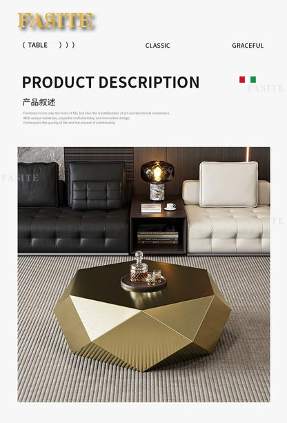 Fashion Italian minimalist gold diamond coffee table designer high-end small apartment modern