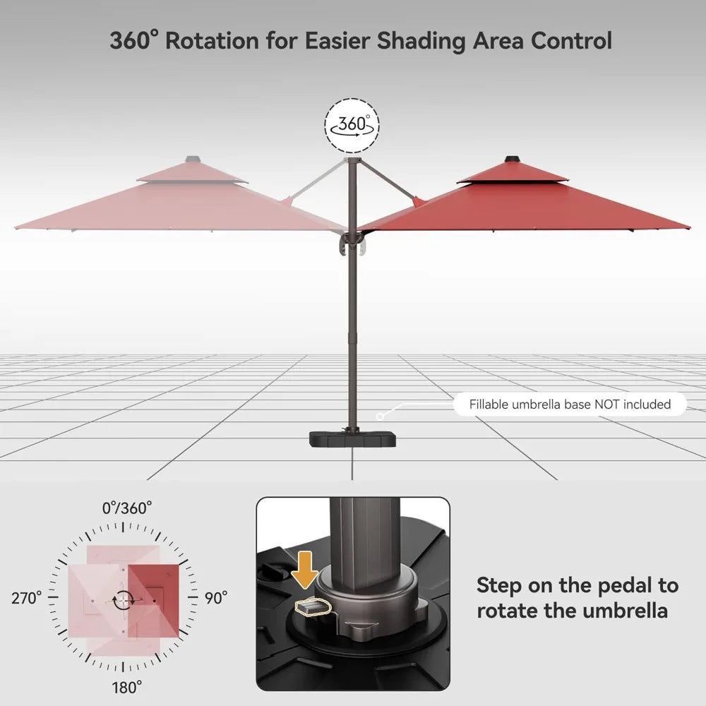 9x12FT Cantilever Patio Umbrella - Heavy Duty Double Layer Offset Design with 360° Rotation, Large Rectangle Sun Shade Umbrella