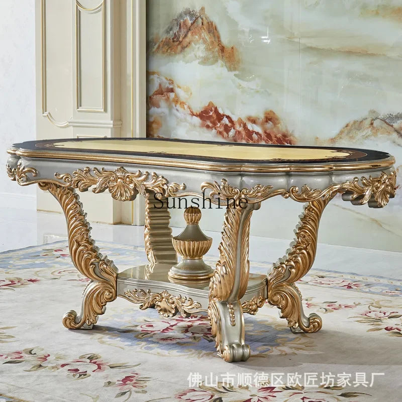 Solid wood dining table and chair combination size household, European style, carved