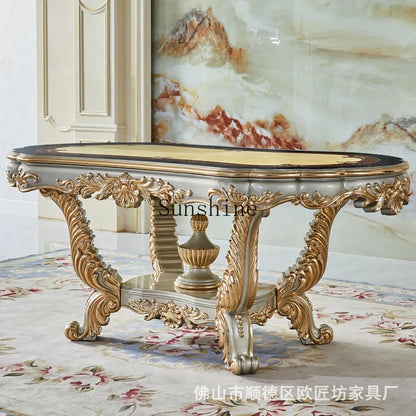 Solid wood dining table and chair combination size household, European style, carved