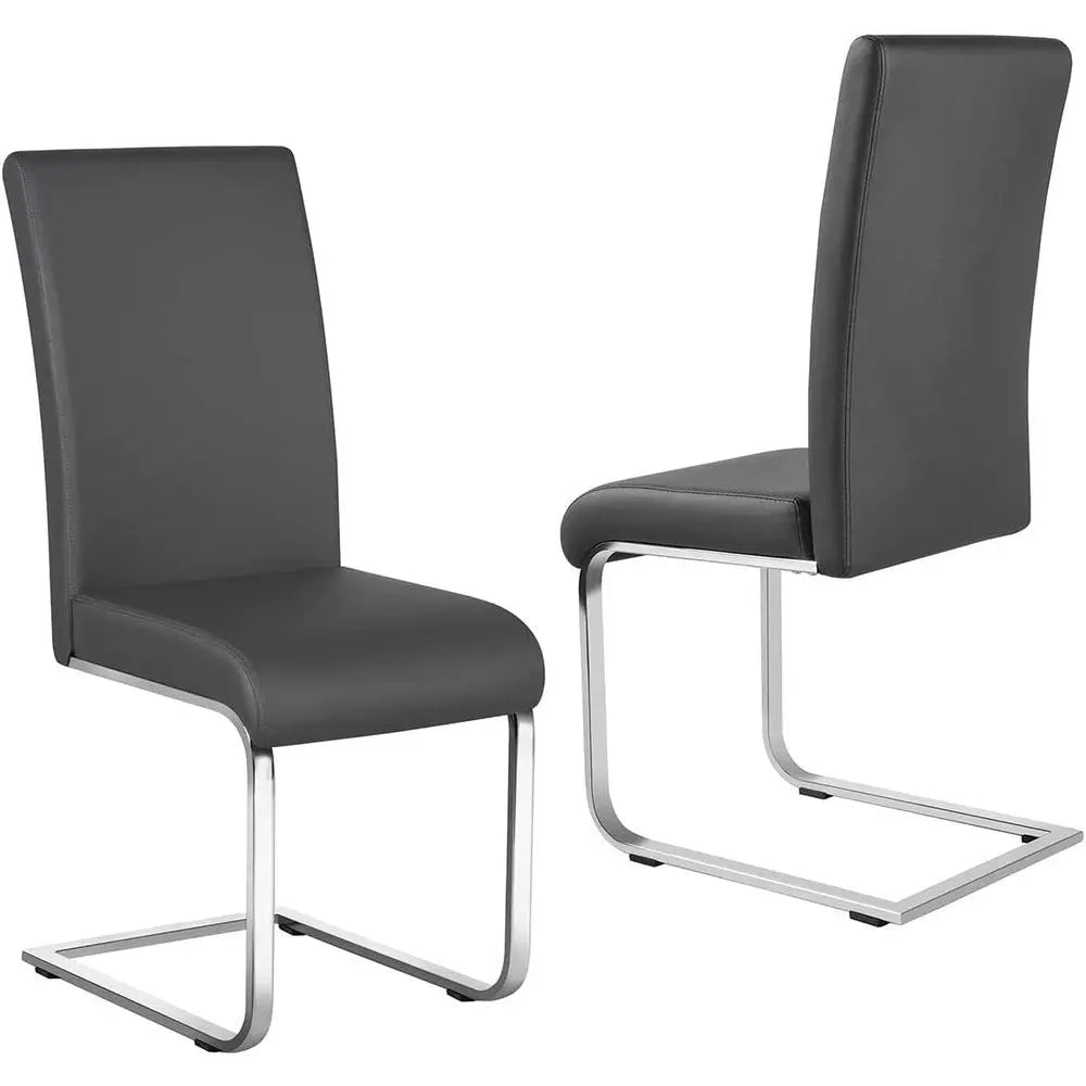 Modern Gray Leather Upholstered High Back Dining Chairs, Set of 2 for Home Kitchen