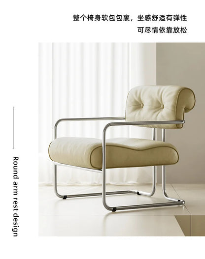 French light luxury stainless steel leather single sofa chair bedroom living room creative leisure chair cafe back dining chair