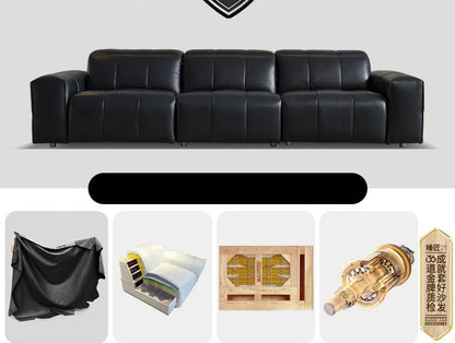Italian minimalist pixel double electric sofa first layer cowhide straight row black zero retractable against the wall