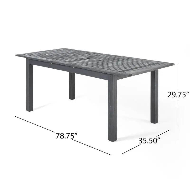 Expandable 7-Piece Outdoor Acacia Wood Dining Set in Sandblasted Dark and Light Gray