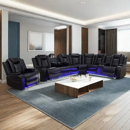Power Recliner Sofa Sectional Sofa with LED Light for Living Room, Air Leather Reclining Corner Sectional Sofa Set