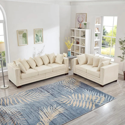 2-Piece Modern Velvet Upholstered 2+3 Seater Sofa Set with Storage Space, Loveseat and Sofa Couch with Silver Nail Trim
