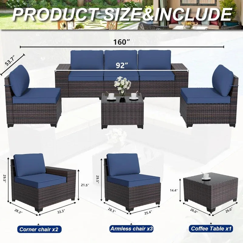 PatioLix  Furniture Set, Oversized Seat/Armrest and High Back Wicker Sectional Furniture Set
