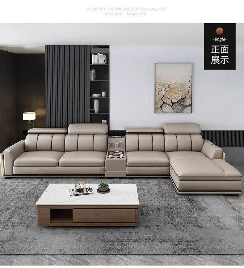 Light luxury first-layer cowhide leather sofa, living room size, straight row concubine combination household leather sofa