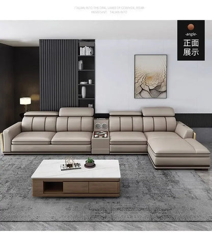 Light luxury first-layer cowhide leather sofa, living room size, straight row concubine combination household leather sofa