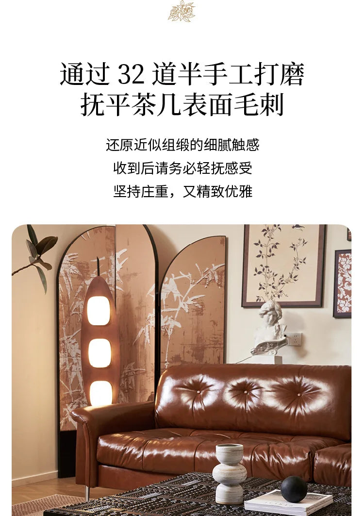 Retro coffee table light luxury high-end sense solid wood carving flower home living room minimalist 1.6 meters