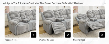 Power Reclining L-Shaped Fuzzy Rabbit Plush 5-Seater Sectional Sofa Set with Wireless Charger, USB Type-C Port & Storage Console