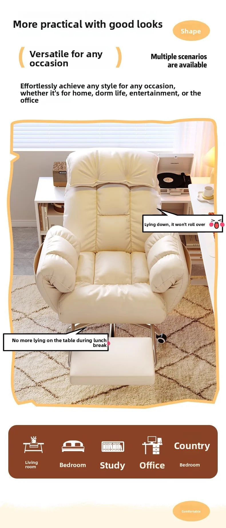 Ergonomic Office Chair Comfortable for Long Hours Metal Backrest Reclining Gaming Chair Office Office Chair Gamer Chair Muebles
