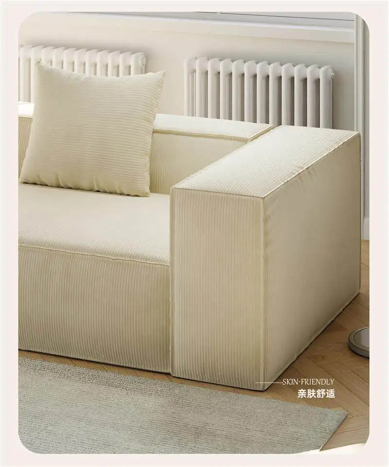 French Cream Color Fabric Compressed Sofa Living Room Straight Italian Minimalist Vacuum Sofa Packaging Home Furniture