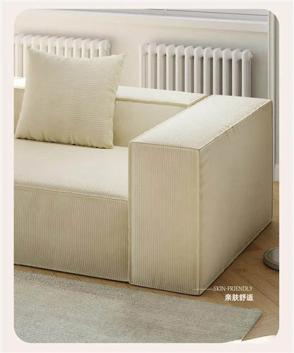 French Cream Color Fabric Compressed Sofa Living Room Straight Italian Minimalist Vacuum Sofa Packaging Home Furniture
