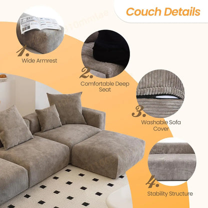 DIGGERA 181" Oversized Compressed Sofa Boneless Couch Modular Sofas for Living Room Huge 4-Seats Sectional Couches with Chaise